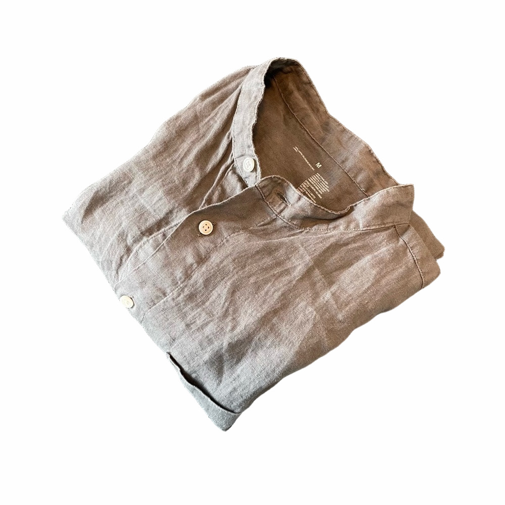 Muji 100% Linen Gray Button-Up Shirt Size Medium